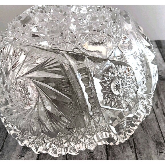 Vtg Pressed Glass Cut Bowl Sawtooth Edge Starburst Pattern Circa 1920s - 1940s - Picture 11 of 11